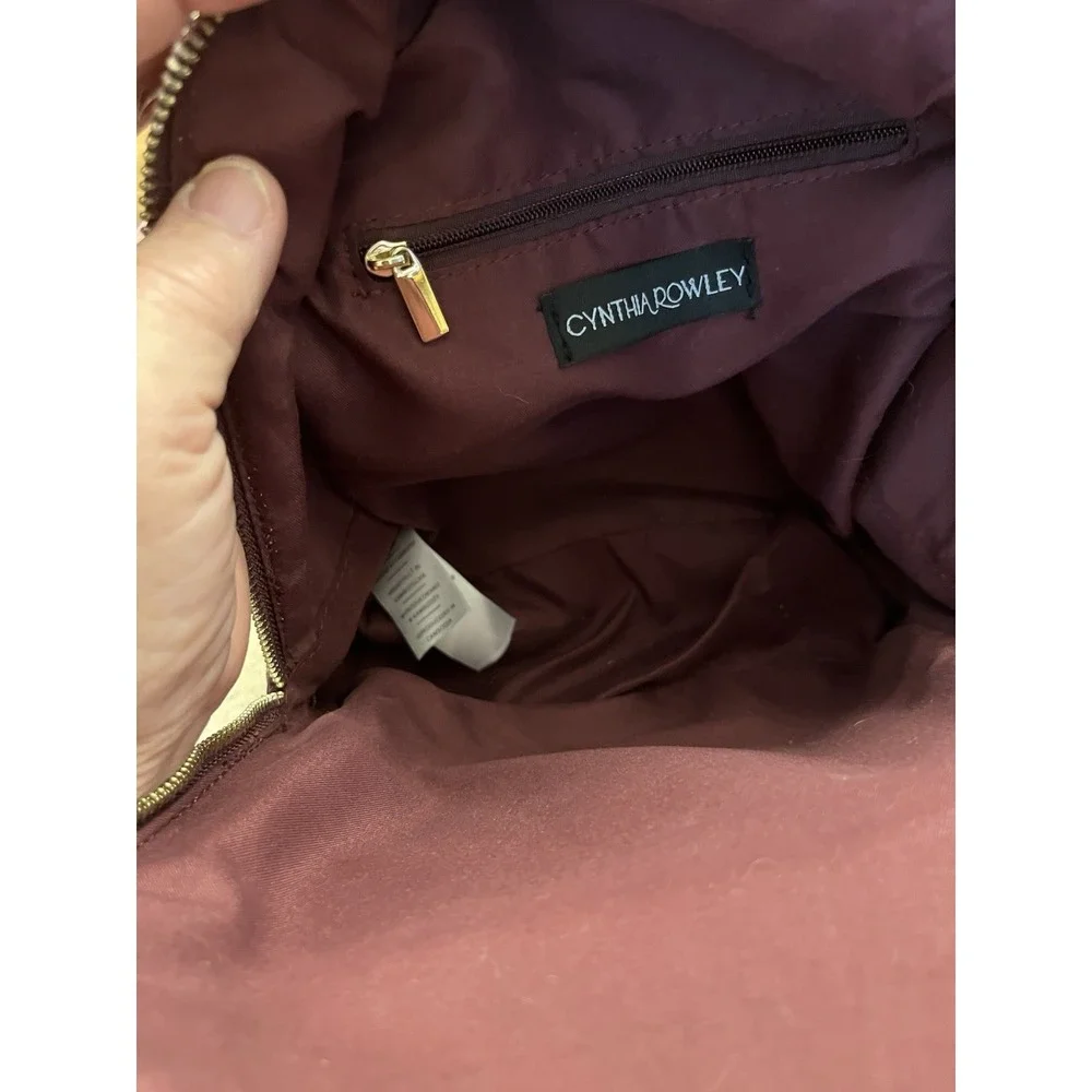CYNTHIA ROWLEY Mini Backpack Burgundy Quilted NWOT Adjustable Straps 3 Zip UPS